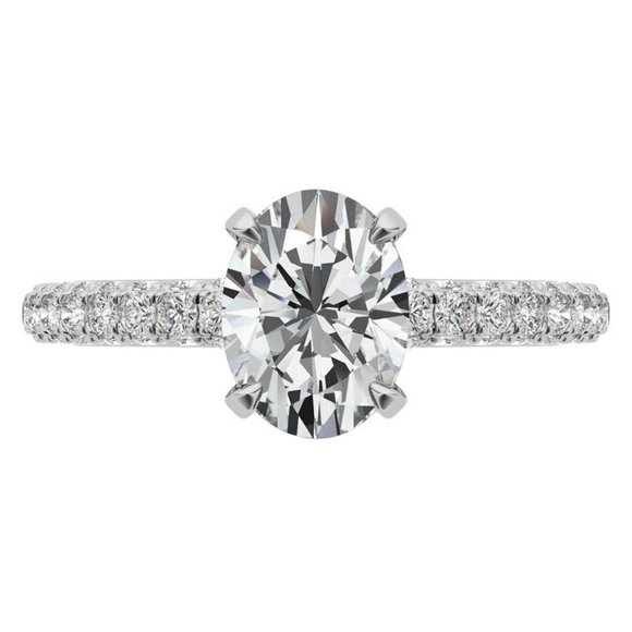 2.25Carat -9x7mm 4-Prong Oval Pave Moissanite Engagement Ring In 14K Gold - Picture 5 of 15